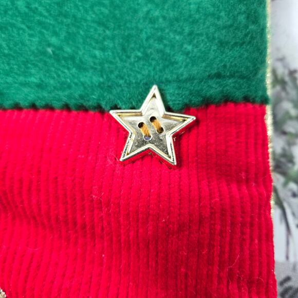 Vintage Old World Santa Red Corduroy Christmas Stocking Applique Star Buttons - Picture 4 of 13